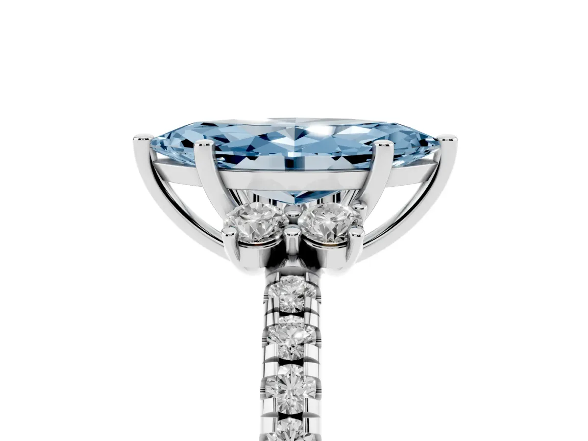 Fancy Blue Marquise Cut Diamond Three-Stone Pave Band with Four-Prong Setting Silver
