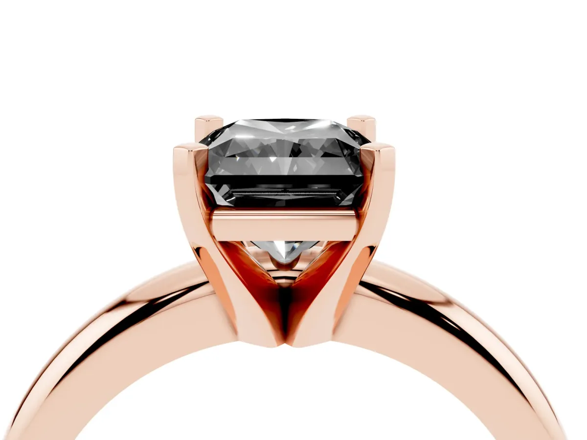 Fancy Black Radiant Cut Diamond Solitaire Engagement Ring with Round Band and Four-Prong Setting Rose gold