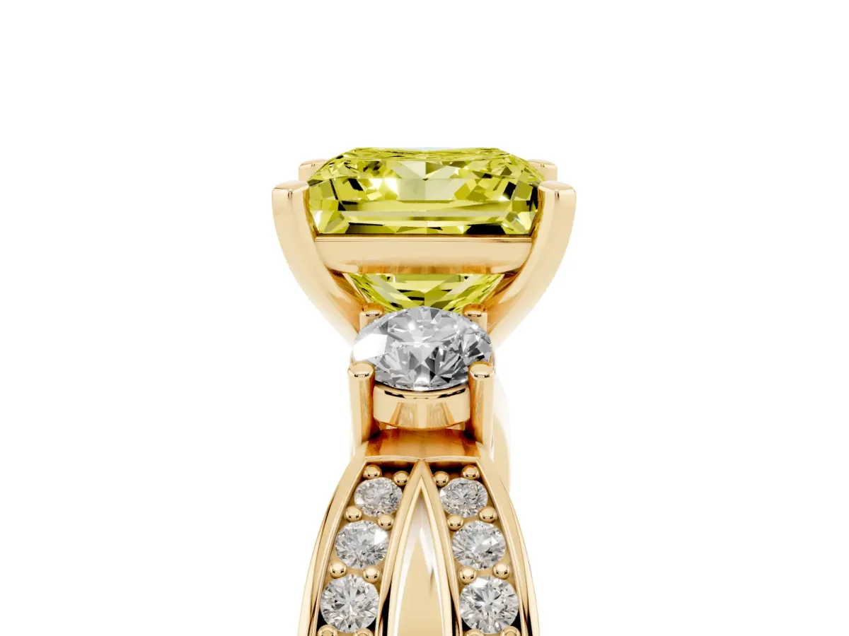 Fancy Yellow Three-Stone Princess Cut Cut Diamond Twist Band with Prong Setting Yellow gold