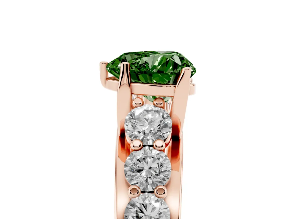 Fancy Green Heart Cut Diamond Engagement Ring with Pavé Band and Four-Prong Setting Rose gold