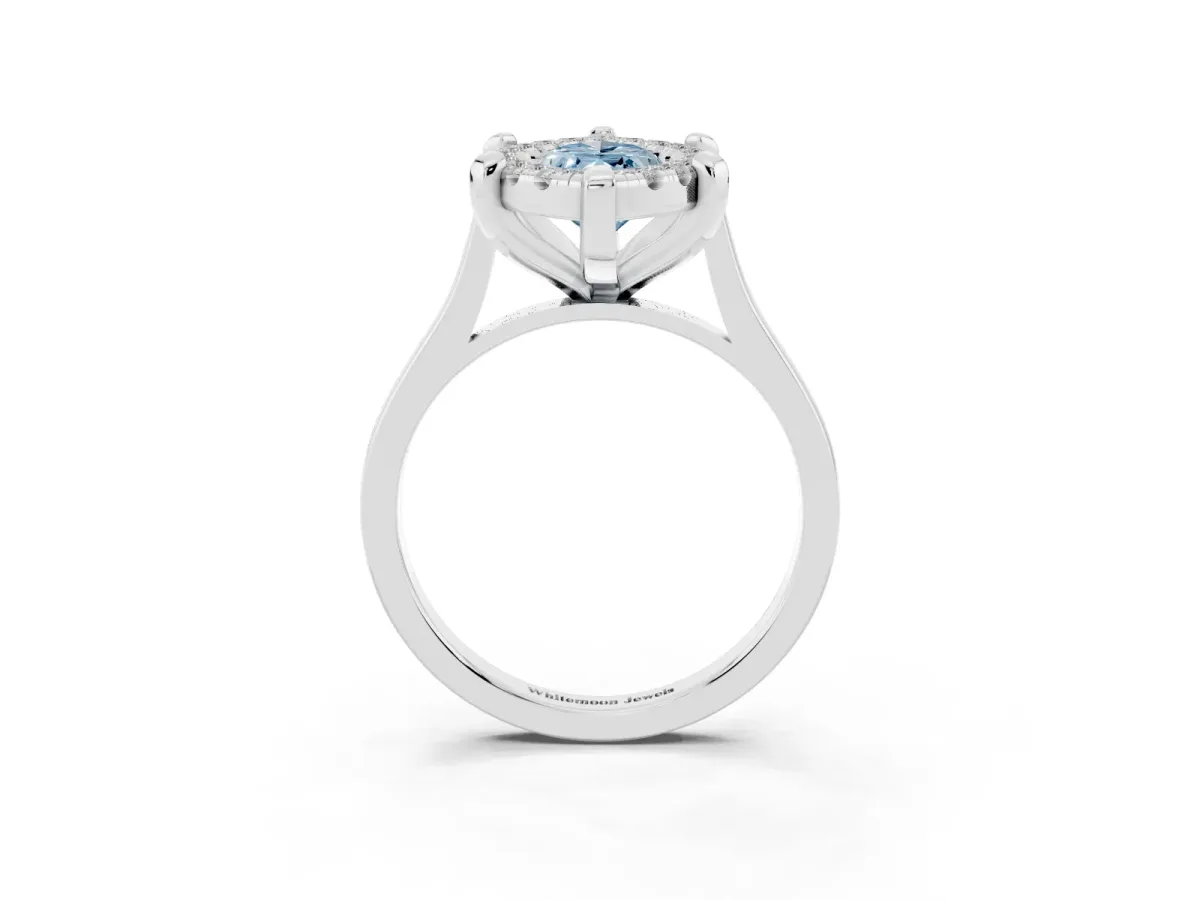 Fancy Blue Marquise Cut Diamond Cluster Halo Solitaire with Four-Prong Setting Silver