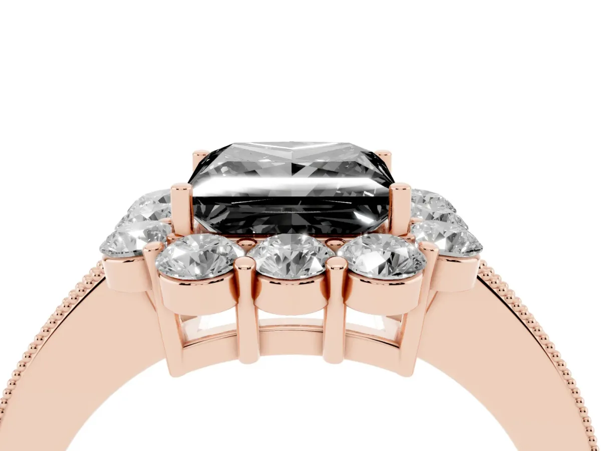 Fancy Black Princess Cut Cut Halo Diamond Pavé Engagement Ring with Milgrain Detailing Rose gold
