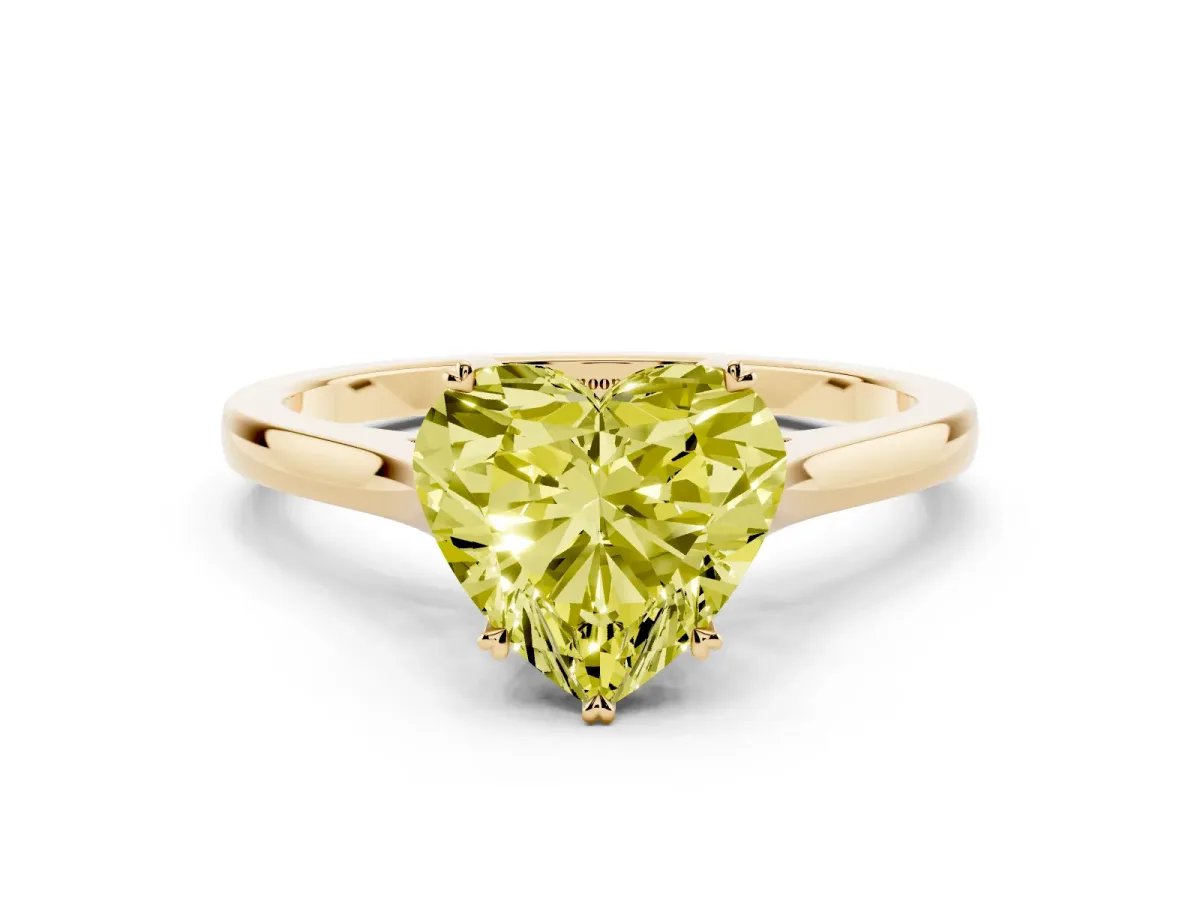 Fancy Yellow Heart Cut Solitaire Heart Prong Engagement Ring with Tapered Band Yellow gold