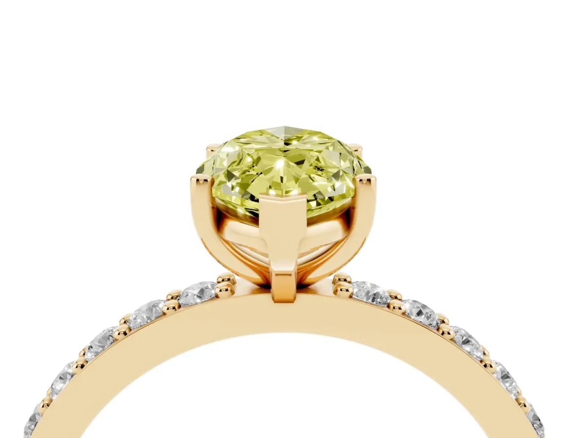 Fancy Yellow Marquise Cut Cut Diamond Solitaire with Pave Band and Four-Prong Setting Yellow gold