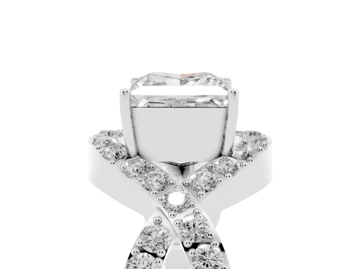 Princess Cut Solitaire Twist Band Pavé Diamond Engagement Ring Platinum