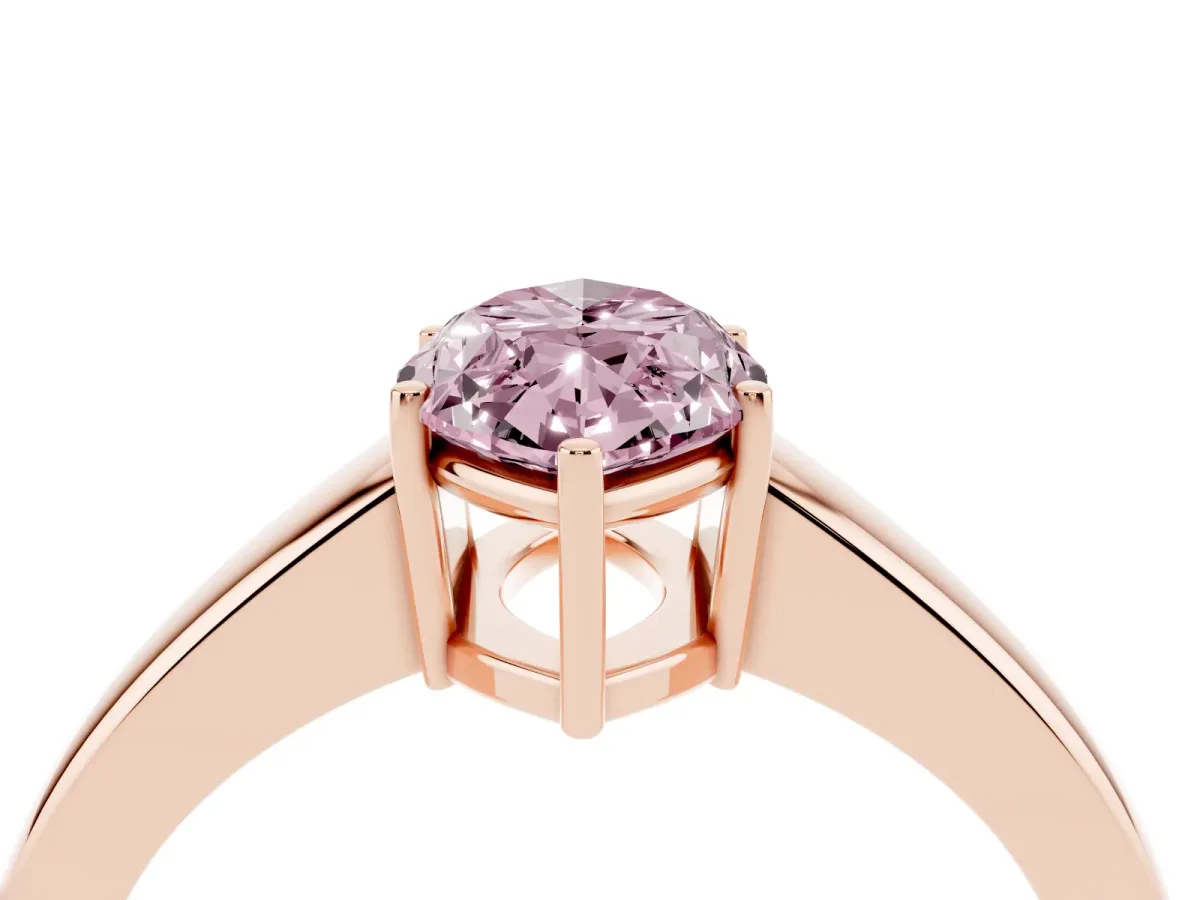 Fancy Pink Marquise Cut Solitaire Diamond Ring with Tapered Band and Four-Prong Setting Rose gold
