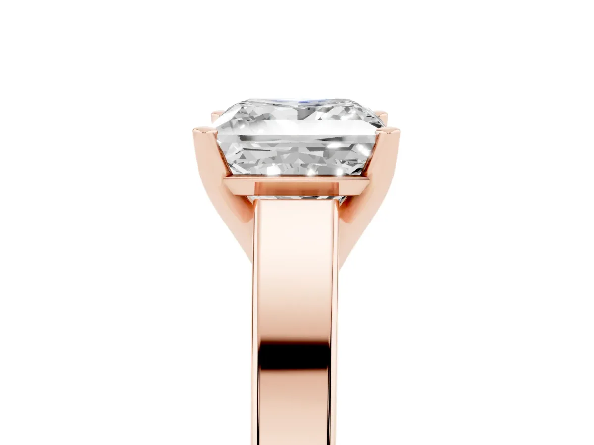 Princess Cut Solitaire Engagement Ring with Four-Prong Setting and Tapered Band Rose gold