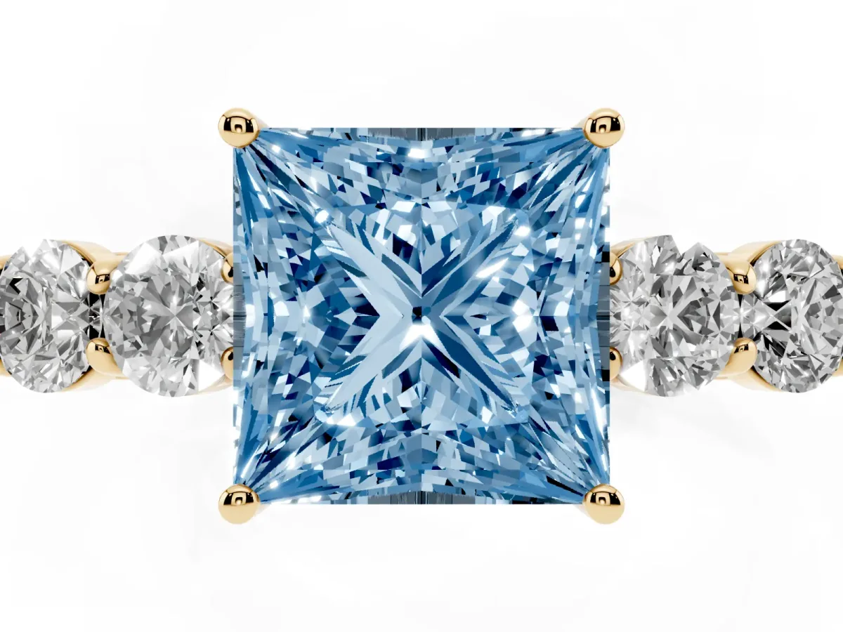 Fancy Blue Princess Cut Cut Diamond Five-Stone Prong Set White Gold Ring Yellow gold