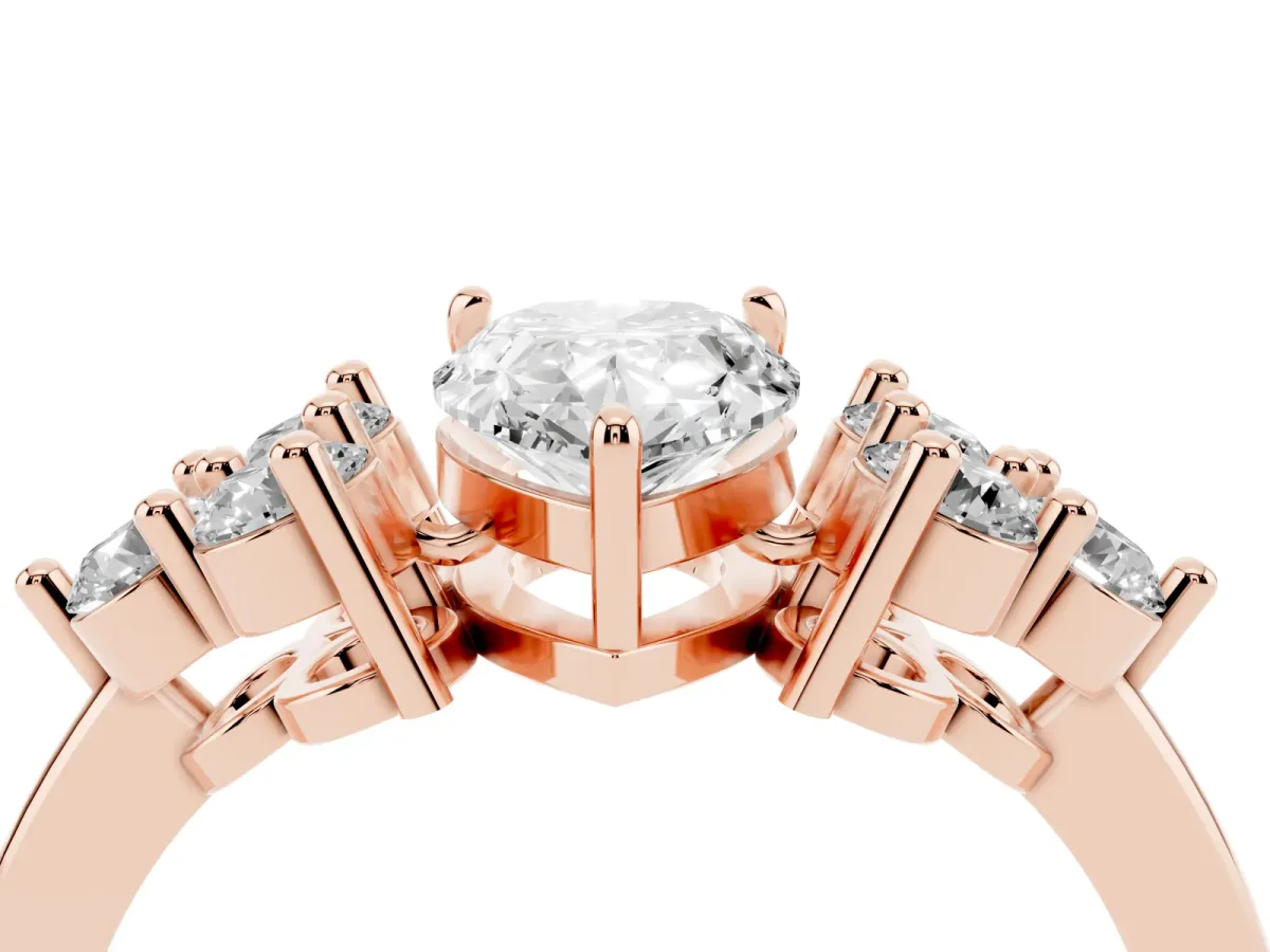 Pear Cut Brilliant Diamond Cluster Accent Solitaire Ring with Prong Setting Rose gold