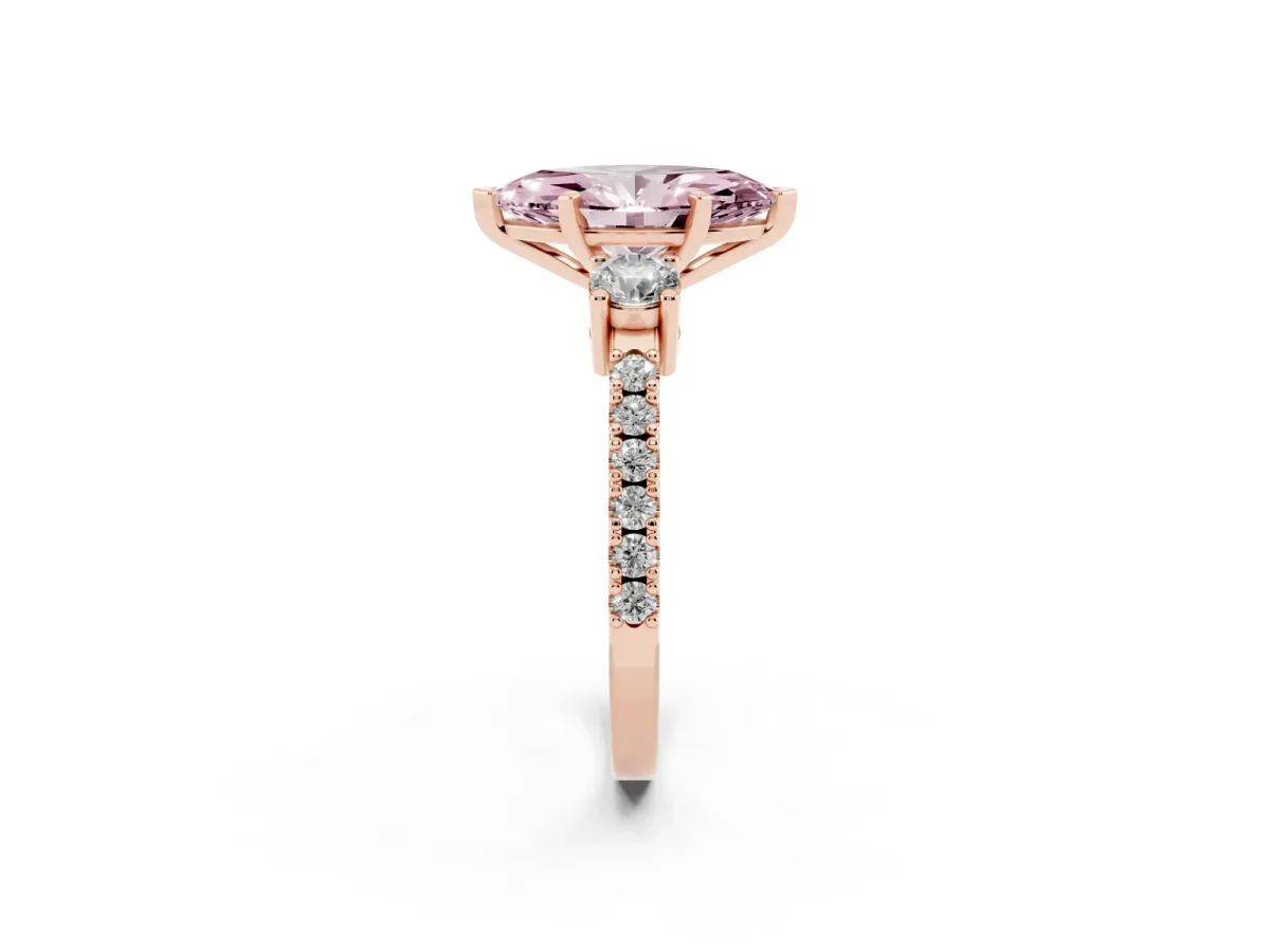 Fancy Pink Marquise Cut Three-Stone Diamond Pavé Band with Prong Setting Rose gold