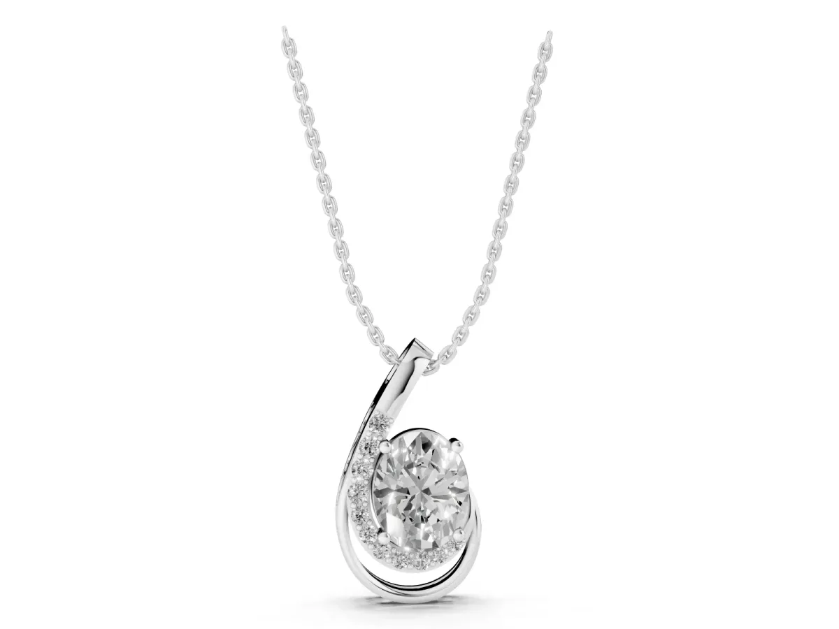 Round Diamond Prong Set Swirl Pendant White gold