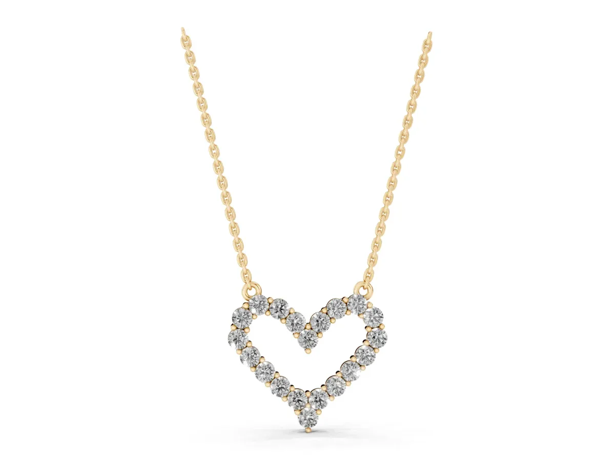 Prong-Set Round Diamond Heart Pendant Yellow gold