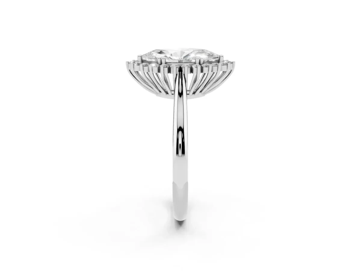 Marquise Cut Cut Diamond Halo Ring with Solitaire Band and Prong Setting Platinum