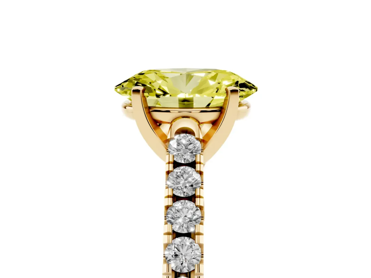 Fancy Yellow Oval Cut Diamond Pavé Band Solitaire Ring with Prong Setting Yellow gold