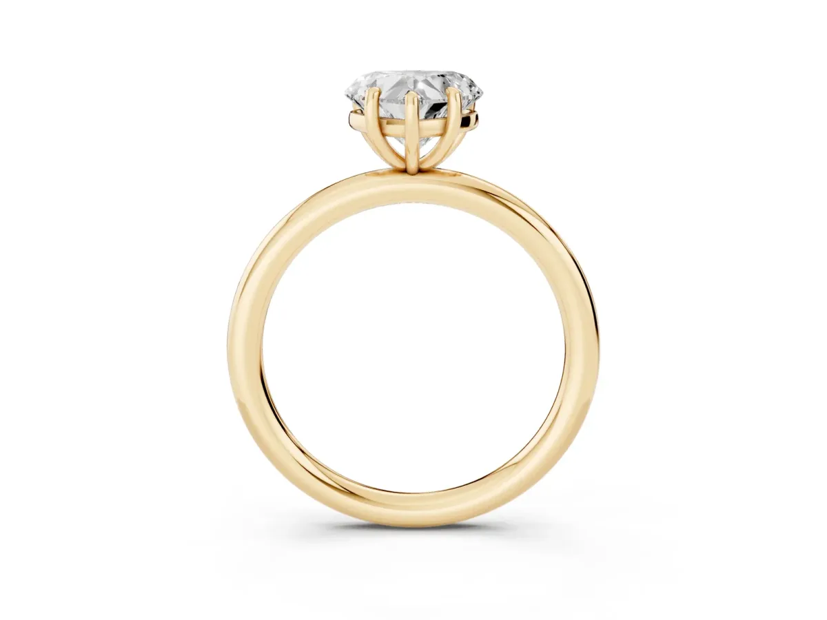 Heart Cut Solitaire Diamond Ring with Four-Prong Setting on a Plain Band Yellow gold