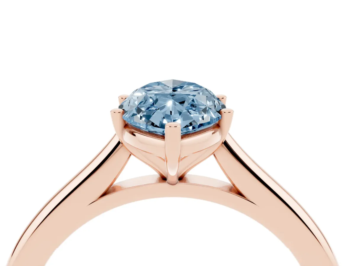 Fancy Blue Marquise Cut Cut Solitaire Ring with Cathedral Band and Four-Prong Setting Rose gold