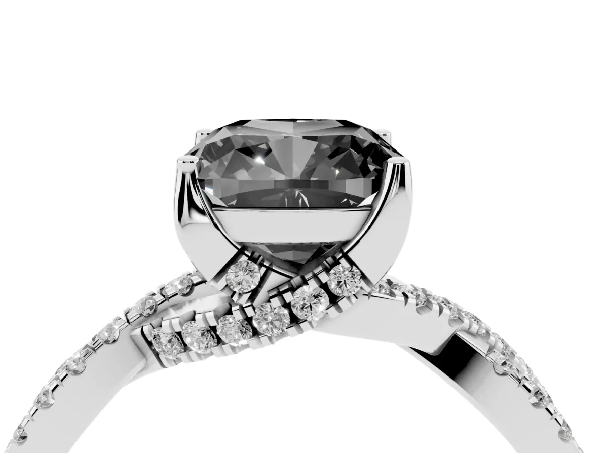 Fancy Black Cushion Cut Solitaire Twist Pave Diamond Engagement Ring with Prong Setting Silver