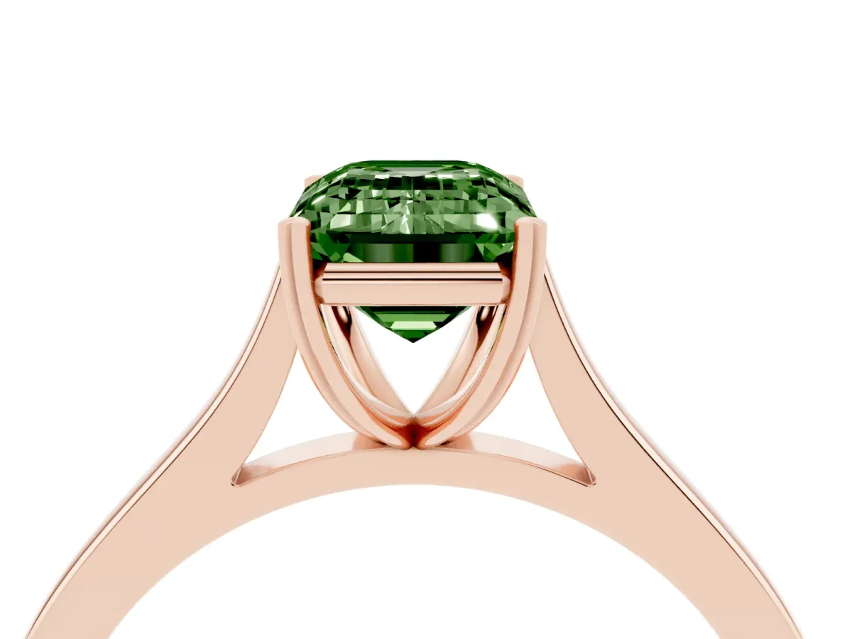 Fancy Green Emerald Cut Solitaire Heart Prong Engagement Ring with Tapered Band Rose gold