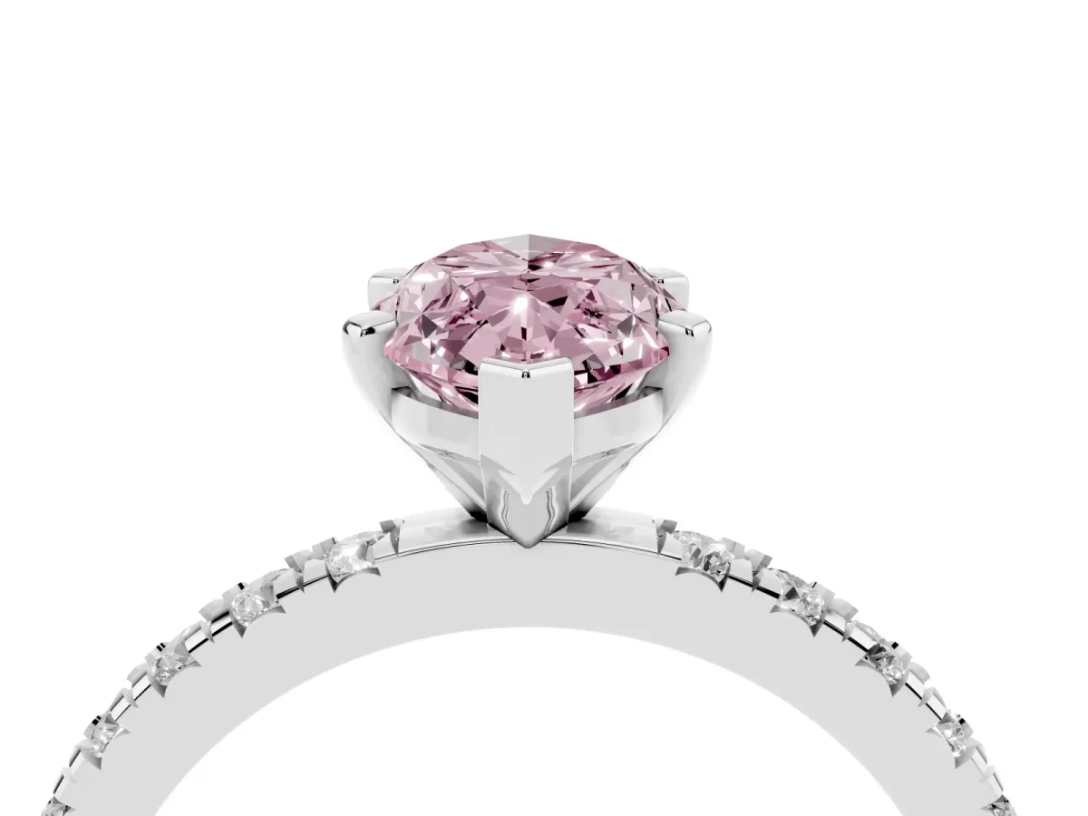 Fancy Pink Marquise Cut Diamond Pavé Band Solitaire with Four-Prong Setting Silver