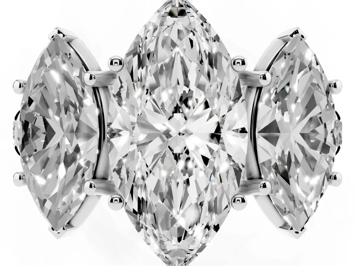 Three-Stone Marquise Cut Diamond Pavé Band with Prong Setting Platinum