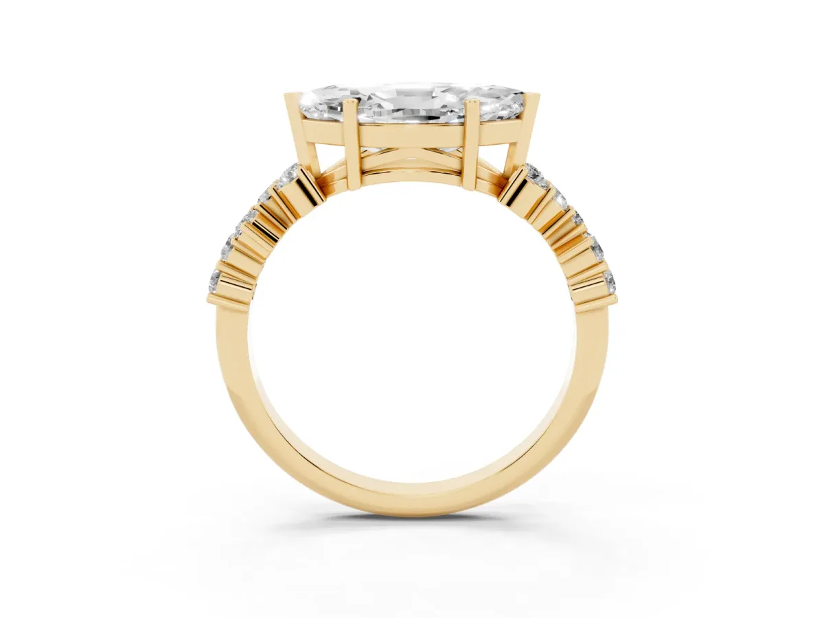 Marquise Cut Diamond Scattered Round Accent Ring with Prong Setting Yellow gold