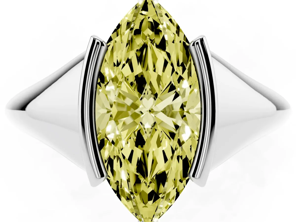 Fancy Yellow Marquise Cut Solitaire Tension Set Diamond Ring White gold