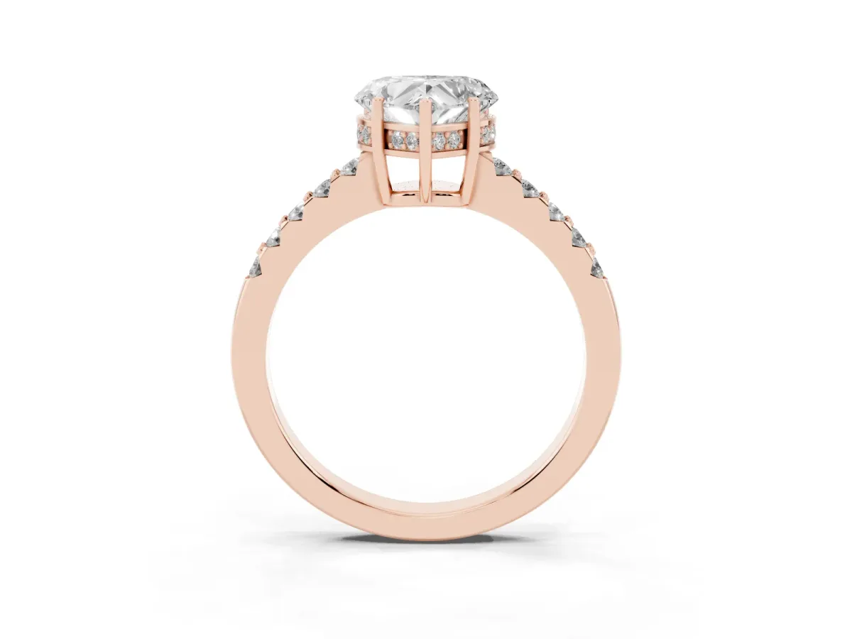 Heart Cut Solitaire Diamond Engagement Ring with Pavé Band and Six-Prong Setting Rose gold