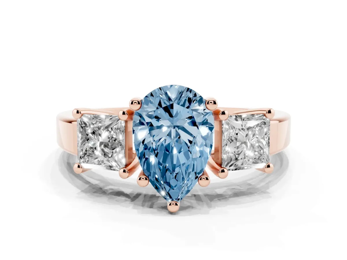 Fancy Blue Three-Stone Pear Cut Cut Solitaire Ring with Prong Setting Rose gold