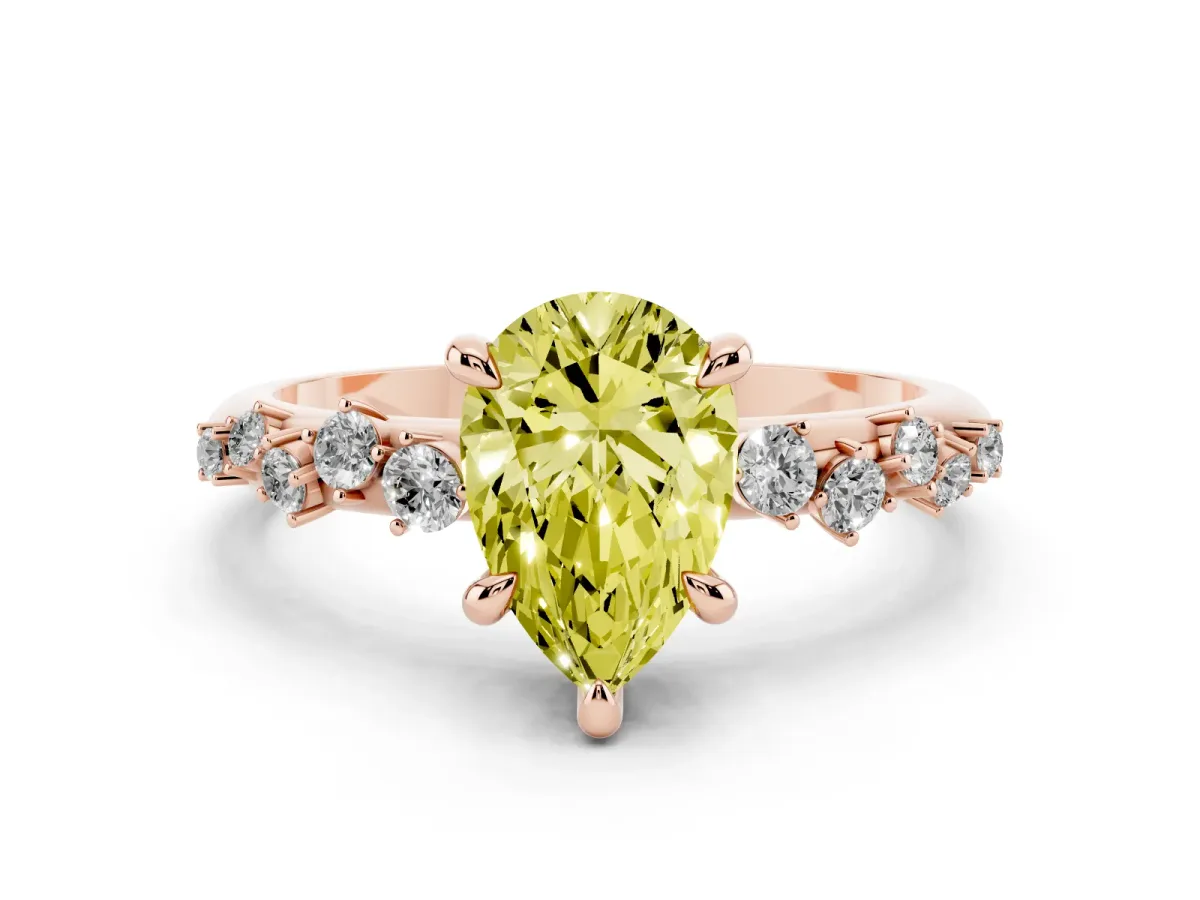 Fancy Yellow Pear Cut Cut Diamond Vine Band with Four-Prong Setting Rose gold