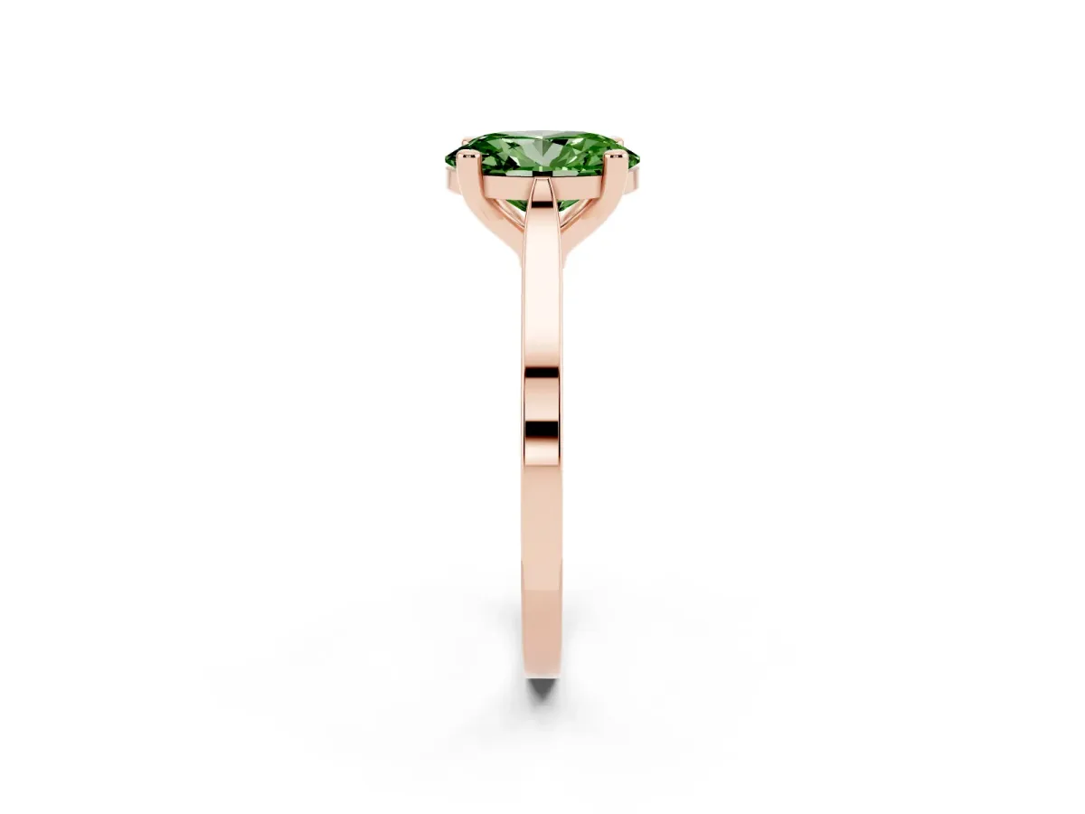 Fancy Green Oval Cut Solitaire Diamond Ring with Four-Prong Setting and Tapered Band Rose gold