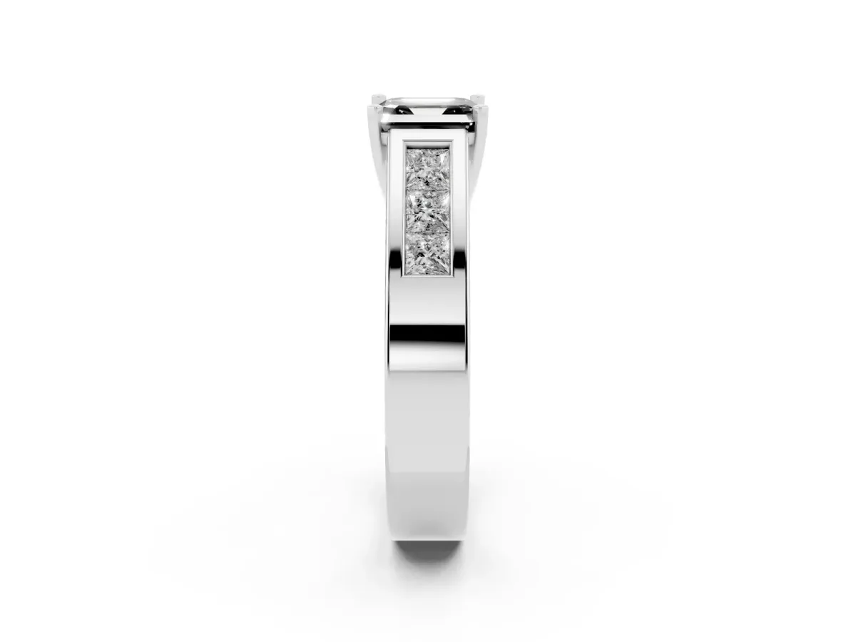Fancy Black Asscher Cut Cut Channel Set Solitaire Ring with Four-Prong Setting White gold