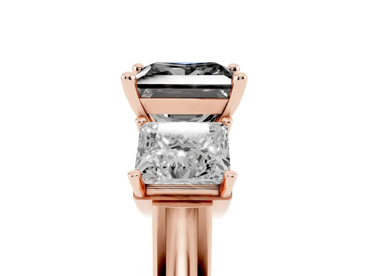 Fancy Black Three-Stone Princess Cut Brilliant Diamond Trellis Ring with Comfort Fit Band Rose gold
