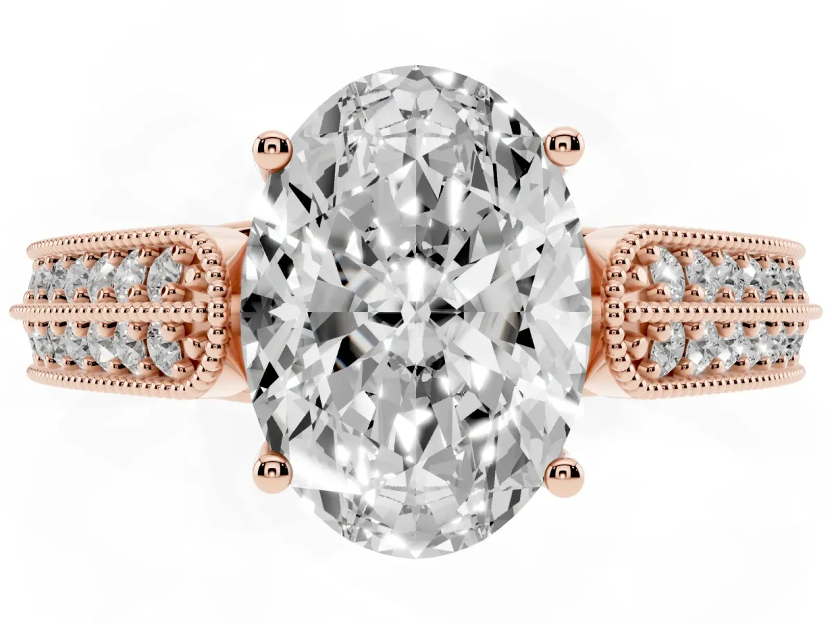 Oval Cut Cut Pave Split Shank Engagement Ring with Four-Prong Setting Rose gold