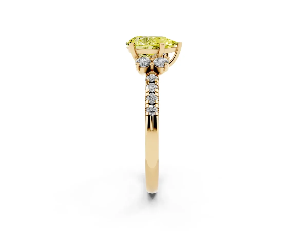Fancy Yellow Pear Cut Diamond Three-Stone Pave Band with Four-Prong Setting Yellow gold
