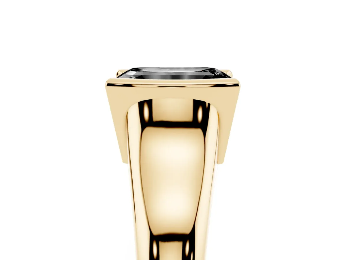 Fancy Black Emerald Cut Solitaire Tension Set Diamond Ring with Split Shank Band Yellow gold