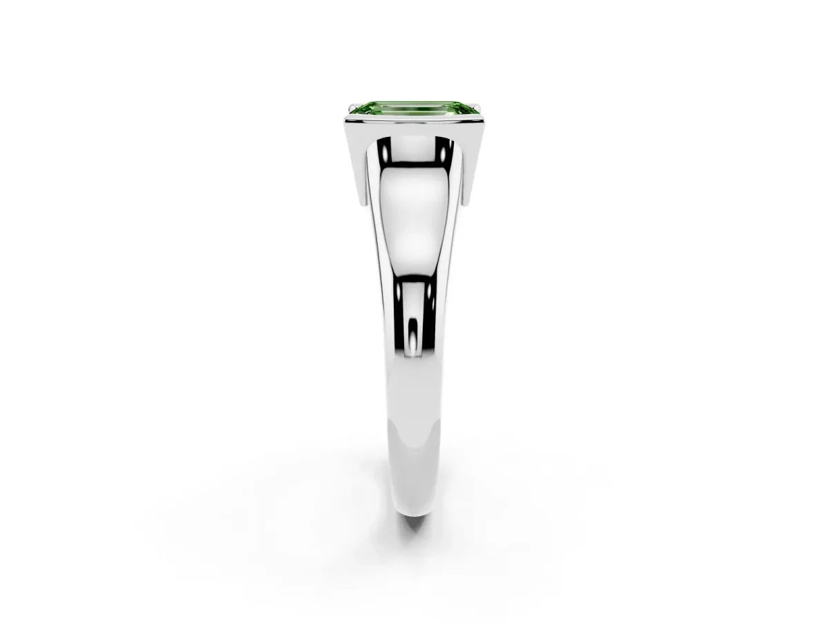 Fancy Green Emerald Cut Solitaire Tension Set Diamond Ring with Split Shank Band Silver
