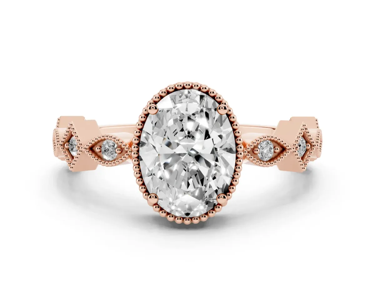 Oval Cut Milgrain Marquise Diamond Twist Band Ring Rose gold