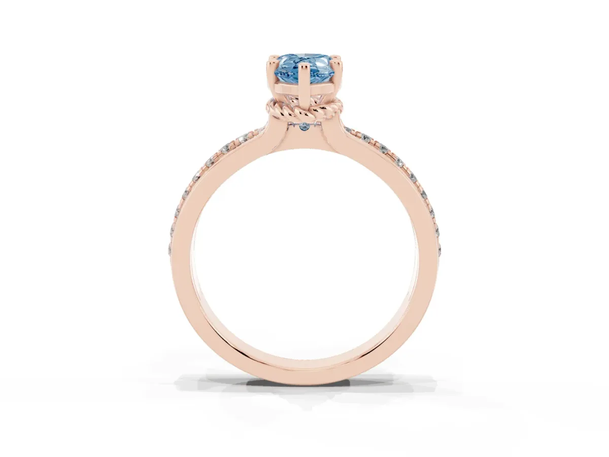 Fancy Blue Pear Cut Solitaire Diamond Ring with Channel Set Band and Six-Prong Setting Rose gold