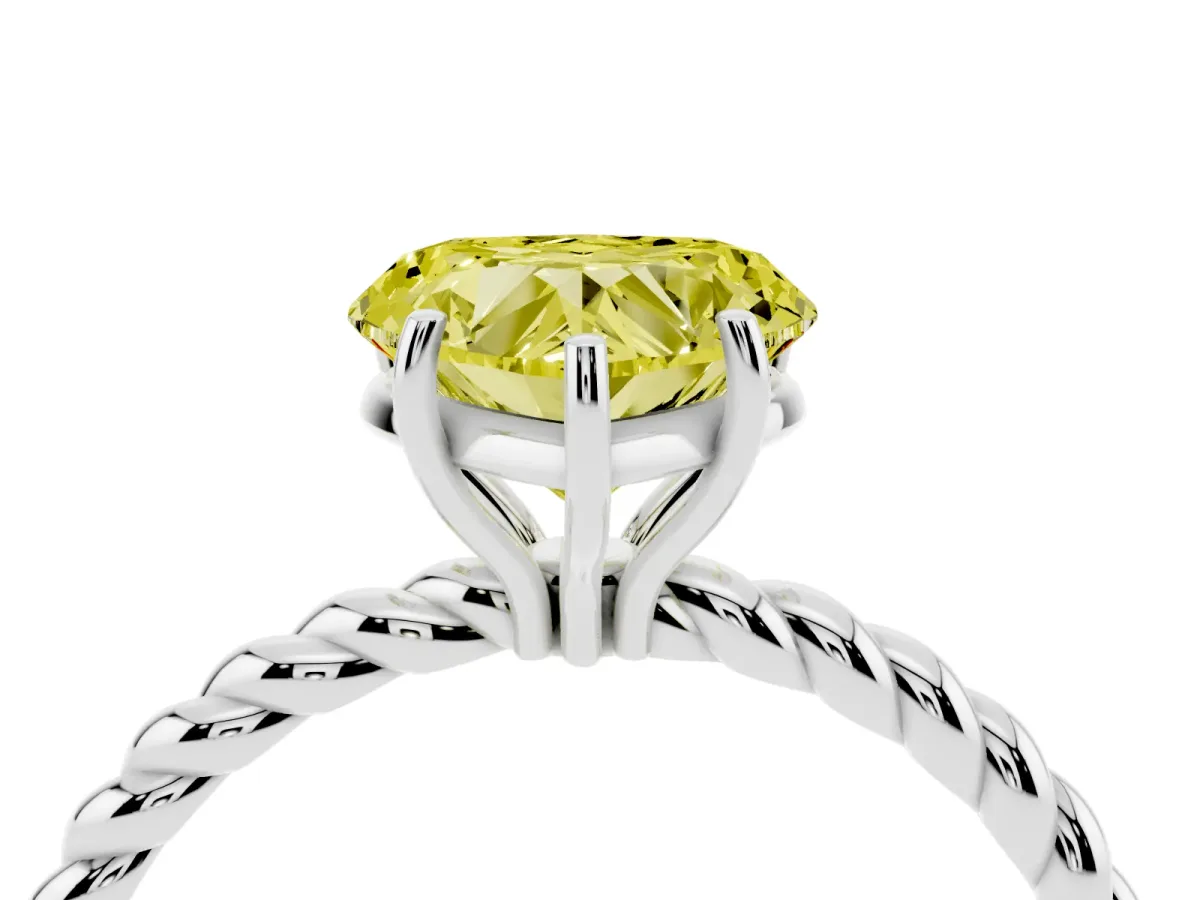 Fancy Yellow Heart Cut Solitaire Twisted Band 4-Prong Ring Platinum
