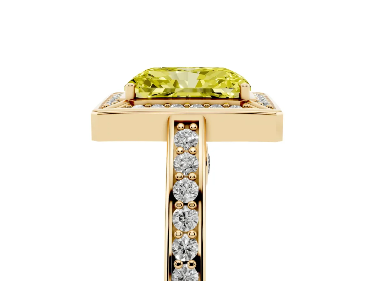 Fancy Yellow Radiant Cut Cut Halo Pave Split Shank Prong Setting Ring Yellow gold