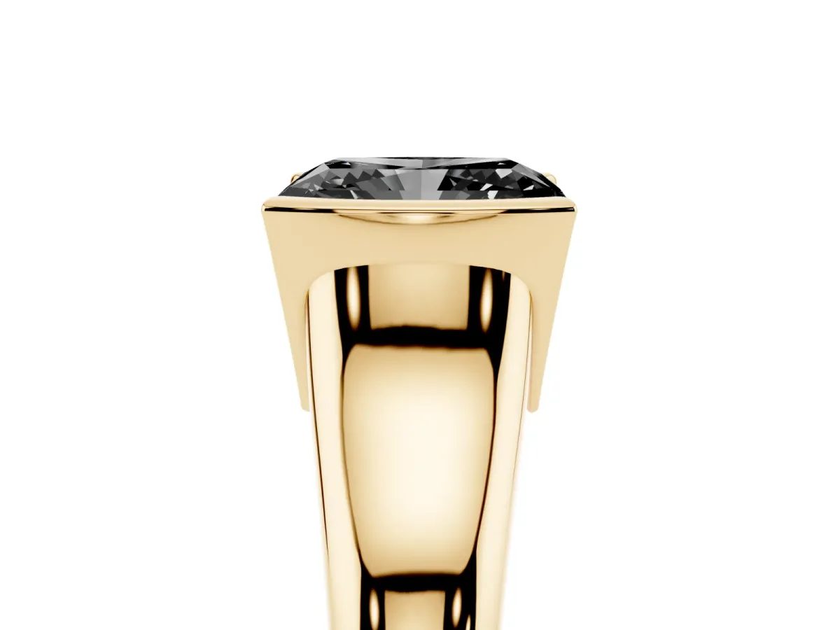 Fancy Black Radiant Cut Solitaire Tension Set Diamond Ring with Split Shank Band Yellow gold