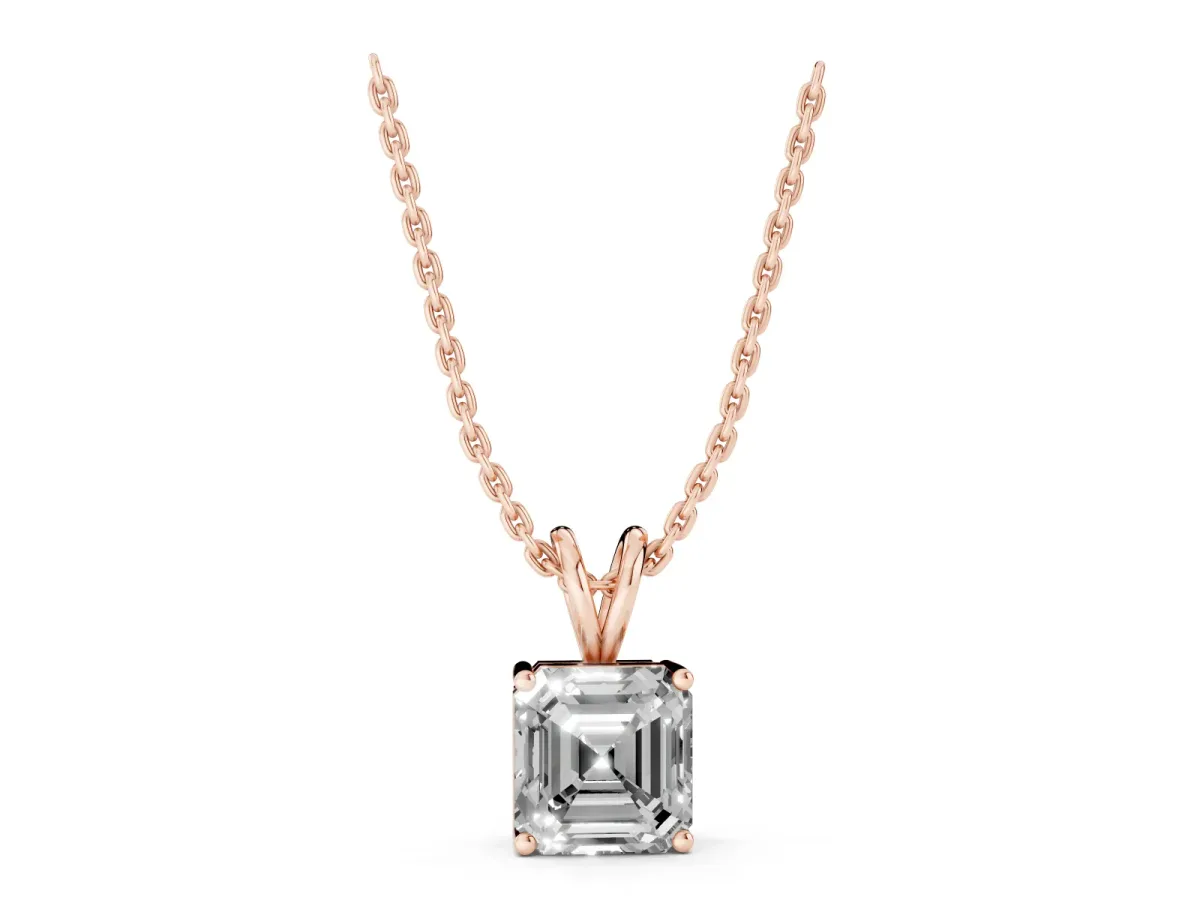 Asscher Diamond Solitaire Pendant with Four Prong Setting Rose gold