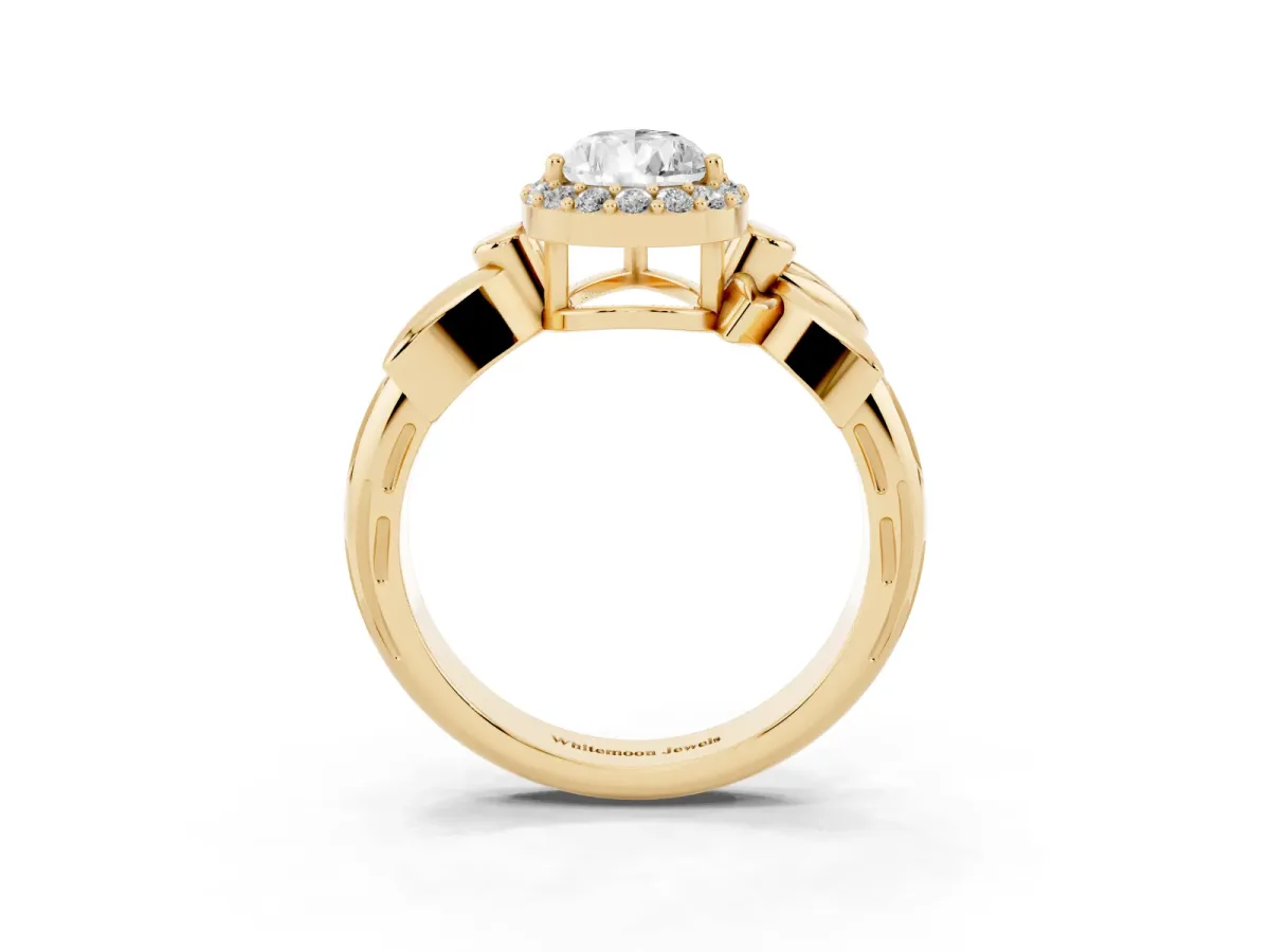 Pear Cut Halo Diamond Floral Band with Four-Prong Setting Yellow gold