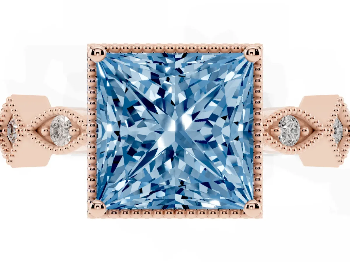 Fancy Blue Princess Cut Milgrain Marquise Diamond Twist Band Ring Rose gold