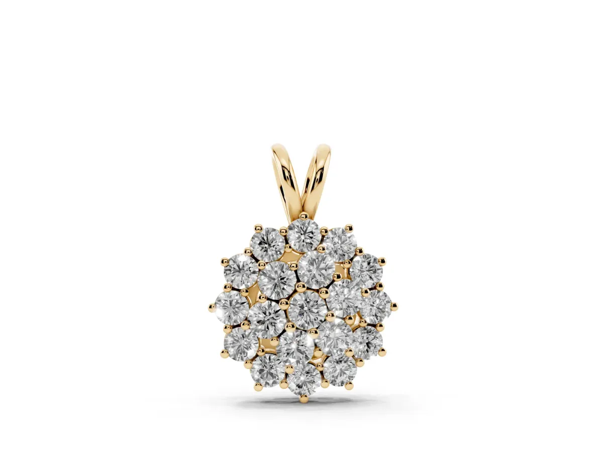 Cluster Round Diamond Prong-Set Pendant Yellow gold