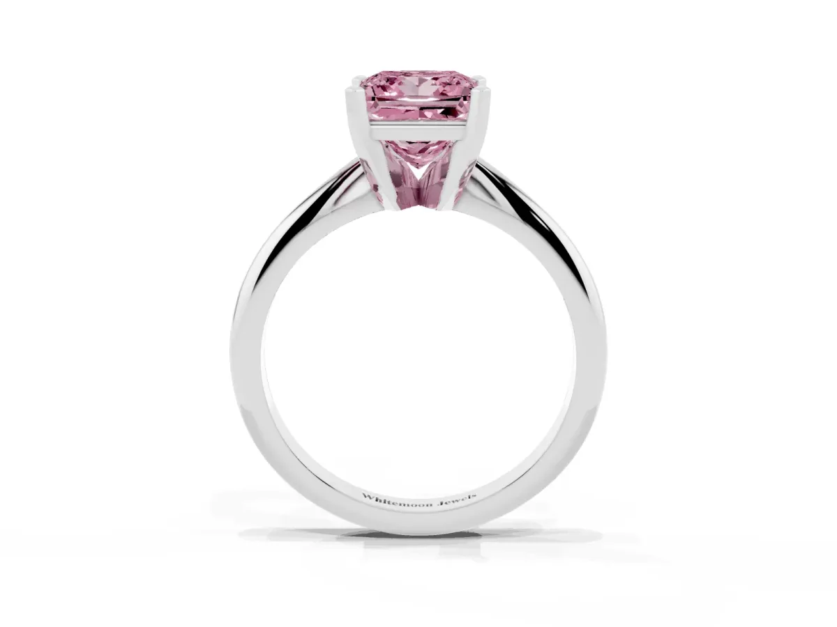 Fancy Pink Princess Cut Cut Solitaire Ring with Four-Prong Setting on a Classic Band Silver