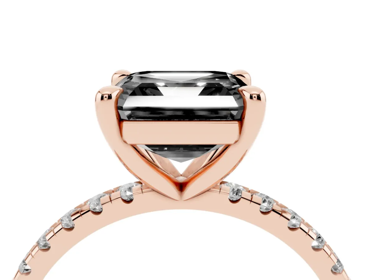 Fancy Black Asscher Cut Diamond Brilliant Solitaire Ring with Pavé Band and Four-Prong Setting Rose gold
