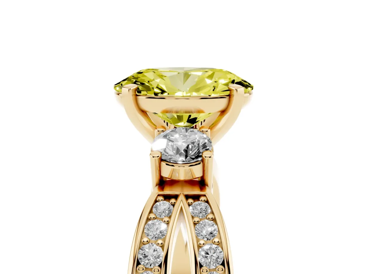 Fancy Yellow Three-Stone Oval Cut Cut Diamond Twist Band with Prong Setting Yellow gold