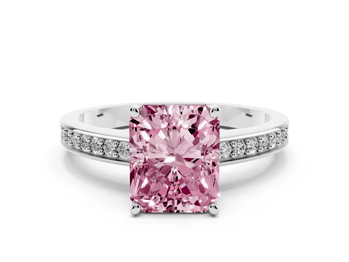 Fancy Pink Radiant Cut Solitaire Pavé Band Prong Setting Ring Silver