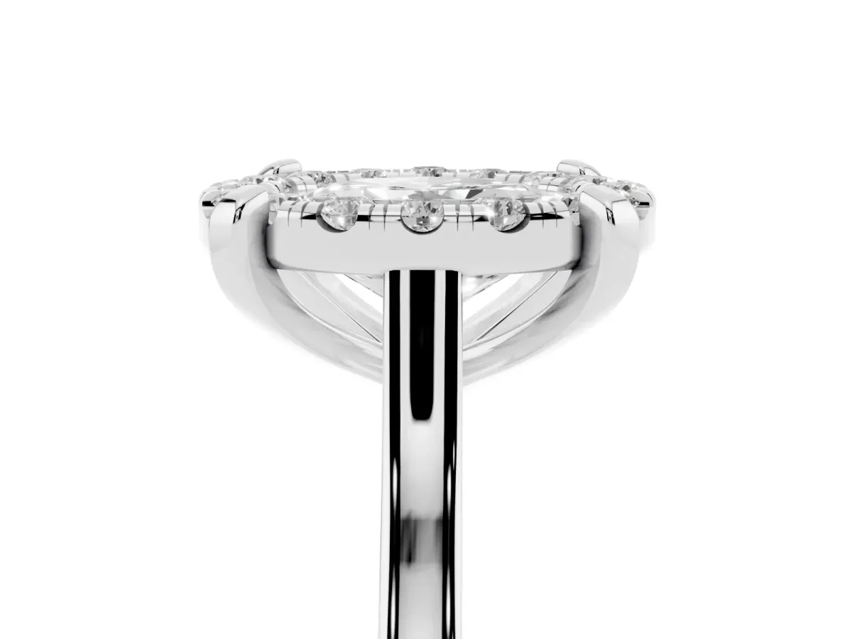 Oval Cut Diamond Cluster Halo Solitaire with Four-Prong Setting Silver